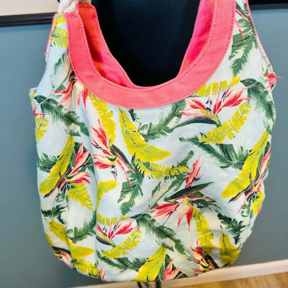 Caribbean Joe Tropical Pink Green Braided Strap One Piece Over the Shoulder Bag